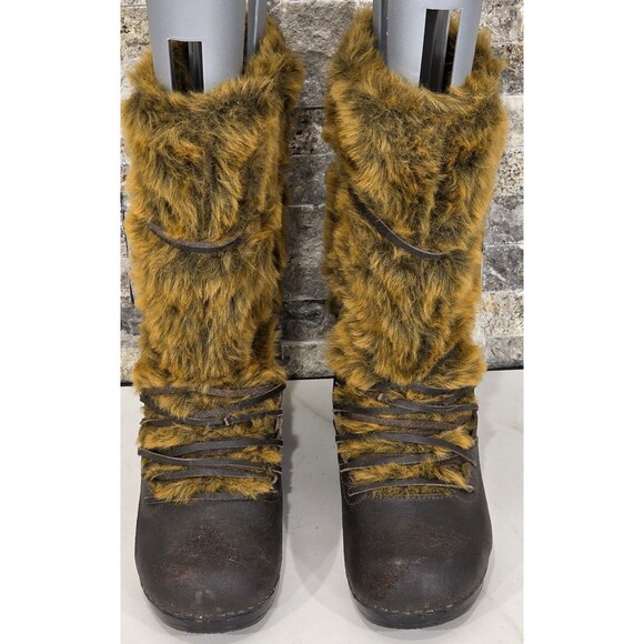 Sanita Wixen Winter Boots Leather Fur Danish Clog Brown Yeti Rare Women 39 | 8.5 - Picture 3 of 12